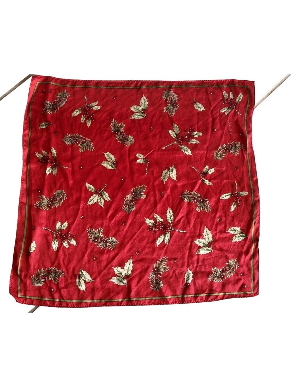 Vintage Echo Currant Print Red Multicolor Scarf 100% Silk 20”x20”
